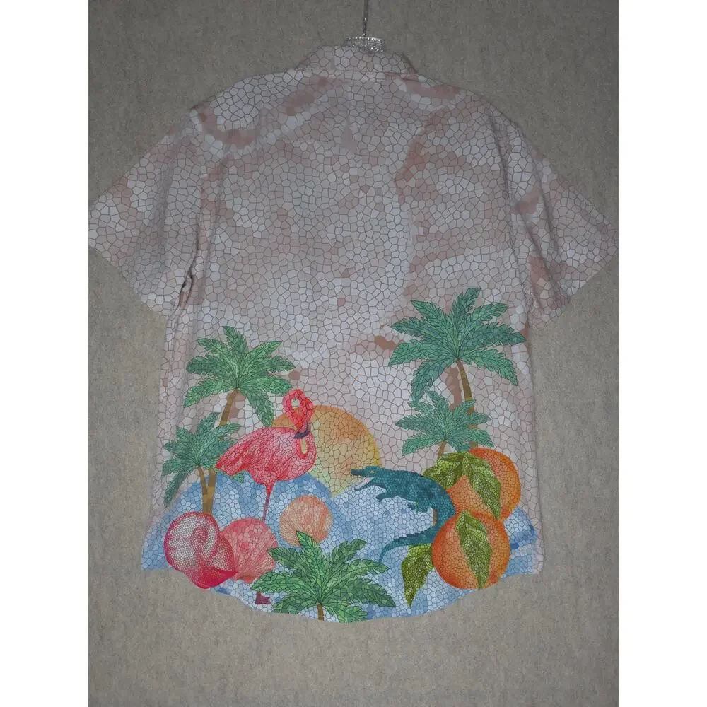 MAVRANS Mosaic Flamingo & Alligator Cabana Set | Shirt & Swim Trunks (Large)